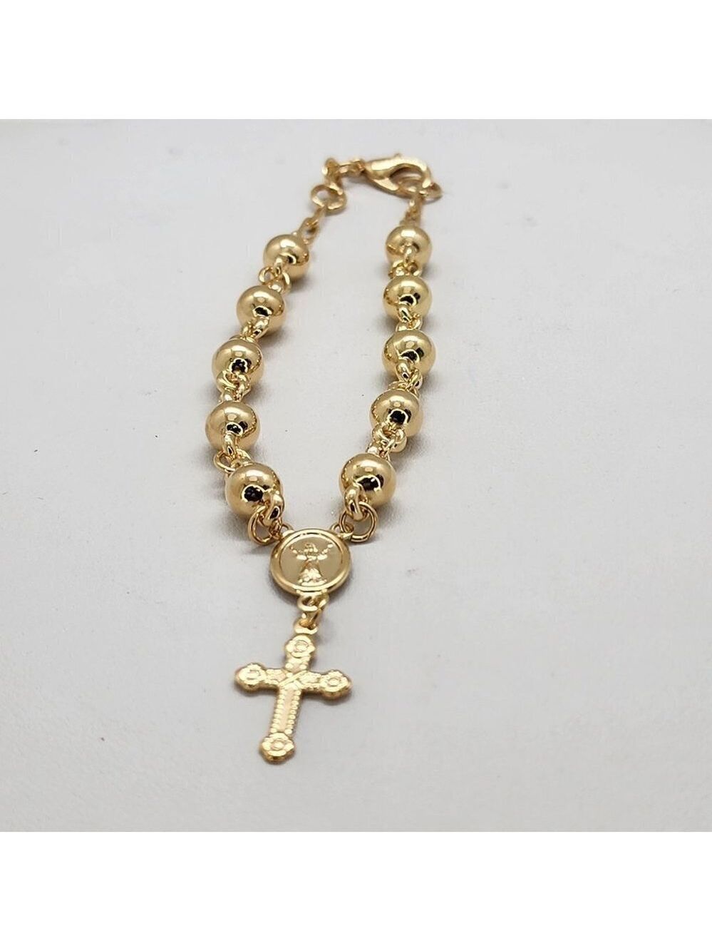 Brand New Brazilian 18k Gold Filled Beaded Nino Divino Cross Bracelet